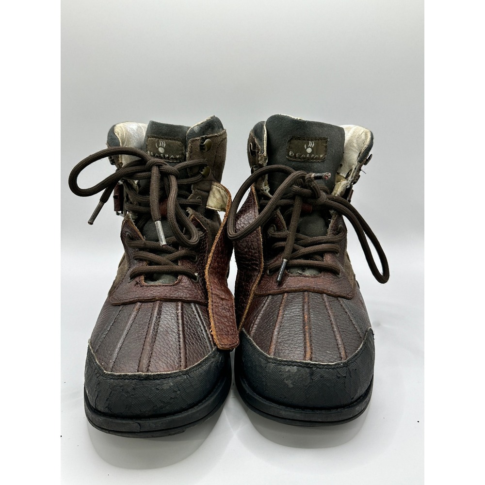 Bearpaw Duck Boots Leather Ankle Lace Up Buckle Accent Brown Boots‎